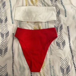 Red high-waisted bikini bottoms